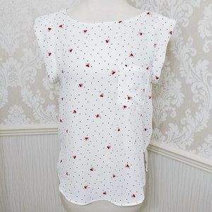 NWOT Fox Faces and Polka Dots Cap Sleeve Blouse Top Juniors Sz Small Iris Basic